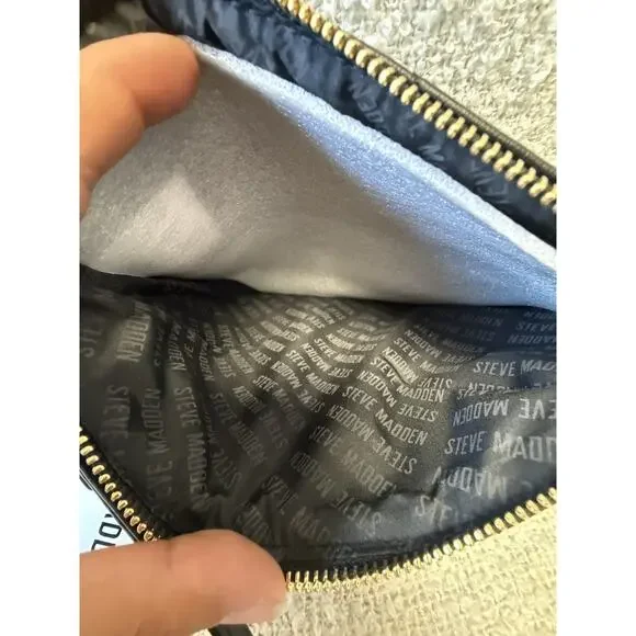 STEVE MADDEN DIAMOND QUILT POUCH BLACK FAUX LEATHER W GOLD TRIM-10in-7in-NWT - Picture 7 of 8